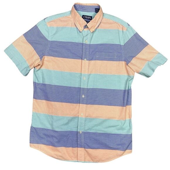 Chaps Easy Care Short Sleeve Casual Button Down Size Large - Picture 1 of 7